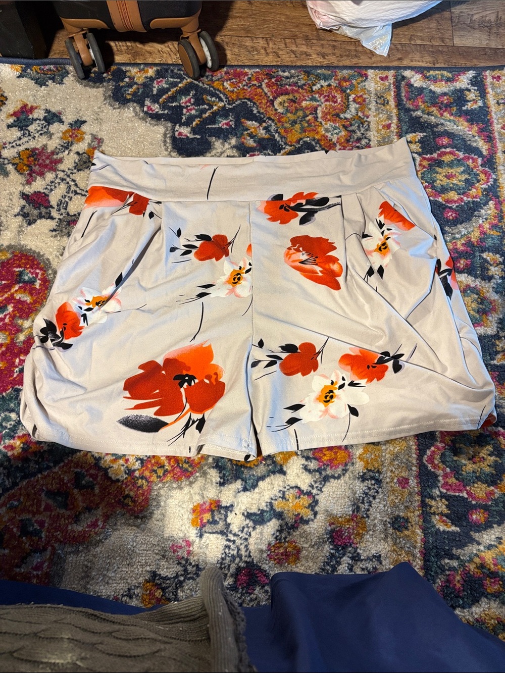 Floral Harem Shorts in tan with Orange Bloom